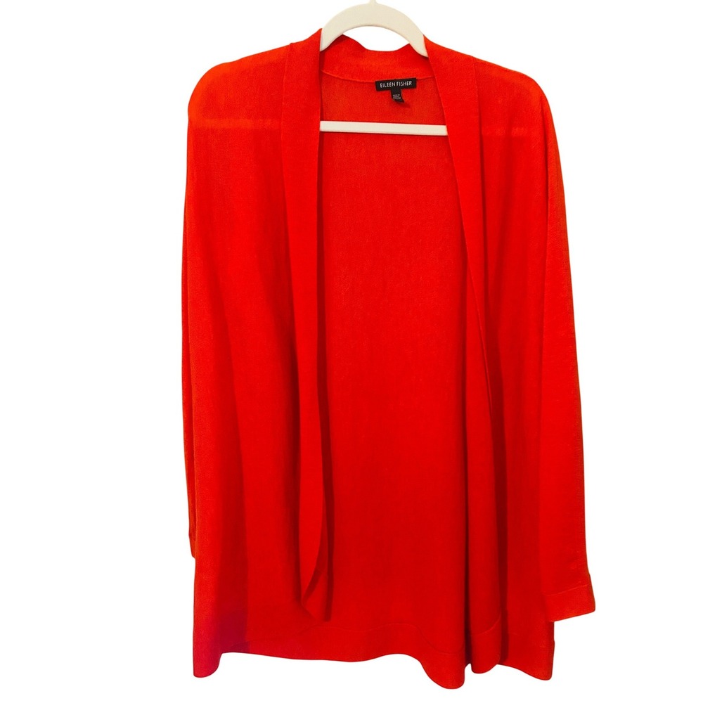 EILEEN FISHER Size M Tencel Merino Wool Alpaca Open Front Cardigan Orange
